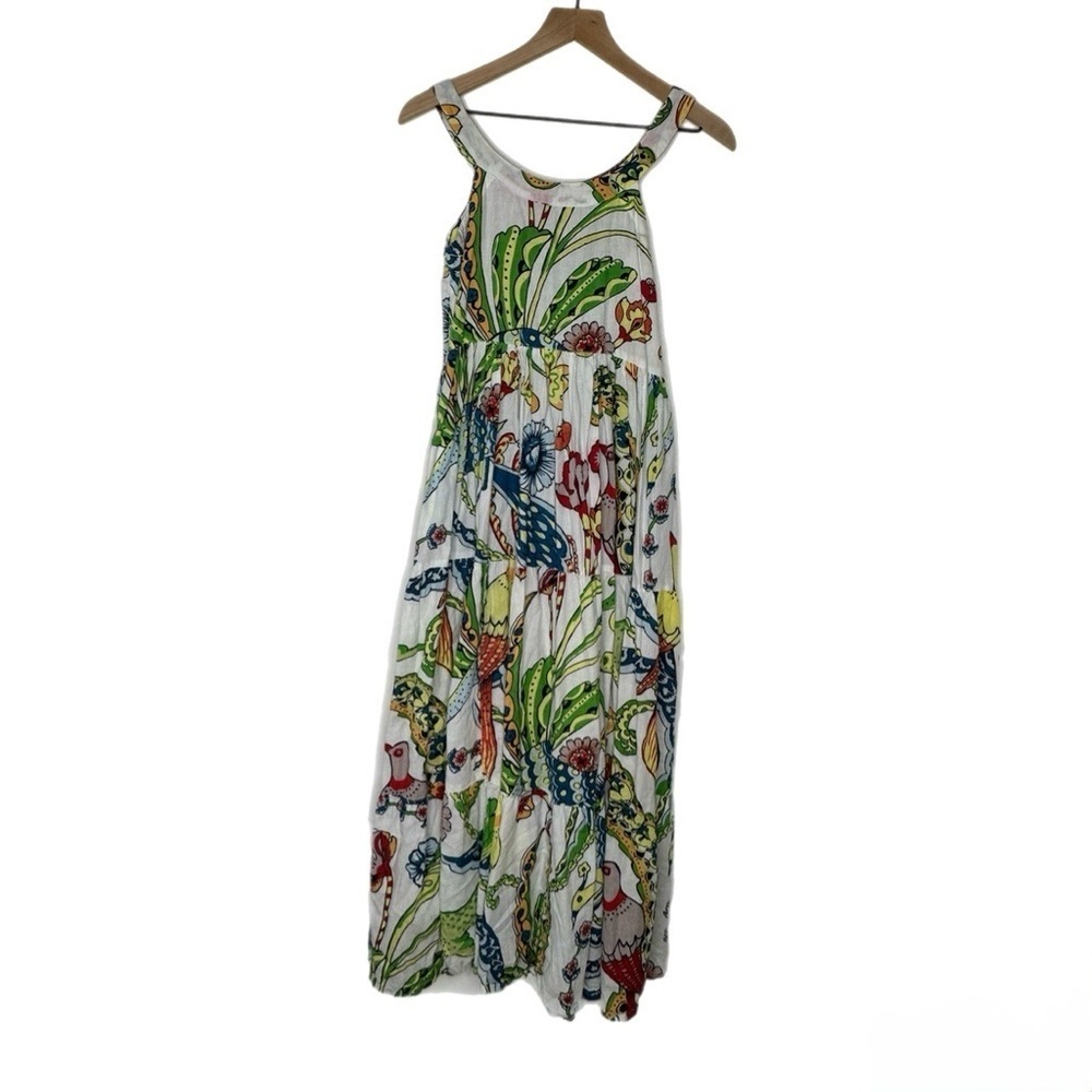Tuckernuck Guadalupe Design  Cream Tiered Maxi Tibet Folklore Bird Print - Picture 4 of 7